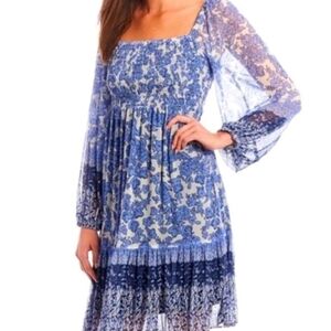 Maison Tara Blue and White Long Sleeve Sundress